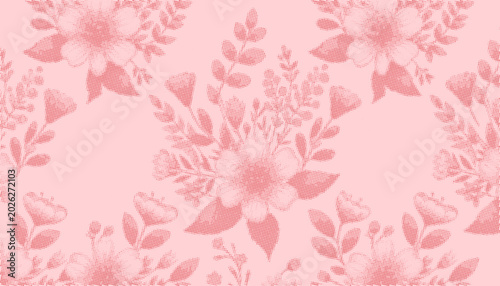 Retro Pink Floral Halftone Pattern Background