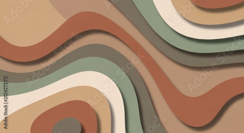 Earthy paper layers flowing in undulating waves with soft shadows in a macro studio shot for organic lifestyle branding