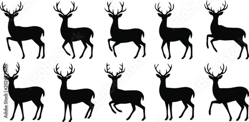 Fotografía deer silhouette pack stag buck antler forest wild animal icon