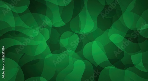 Emerald organic shapes overlapping in a rhythmic macro composition with soft lighting for environmental sustainability branding
