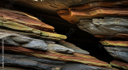 Sedimentary rock strata forming a natural crevice in a geological macro shot with sharp focus for environmental science branding