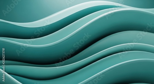 Teal sculptural waves flowing in a rhythmic layered relief with soft studio shadows for architectural design branding