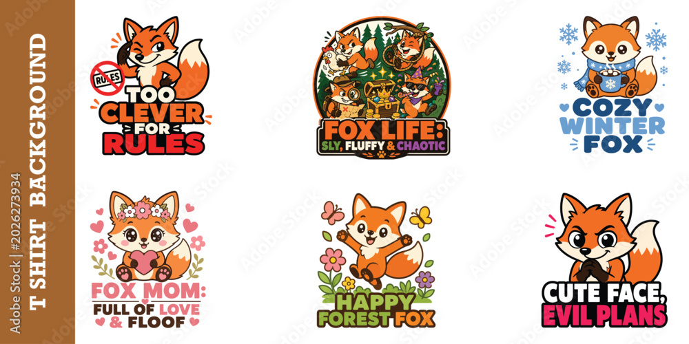 Fototapeta premium Sweet fox mom and forest cutie stickers with heartwarming quotes and lovely floral designs.