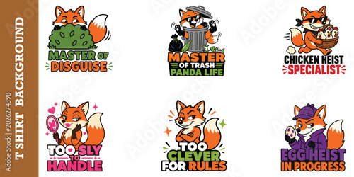 Tableau sur toile Vector set of mischievous foxes with funny quotes for creative apparel design and prints