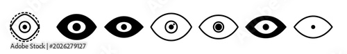 Eye Vision Icon Set, Minimalist Biometric Iris Scan and Password Visibility Vector Icons for UI Design