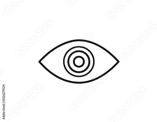 A simple, minimalist outline illustration of a stylized eye, presented in black on a clean white background