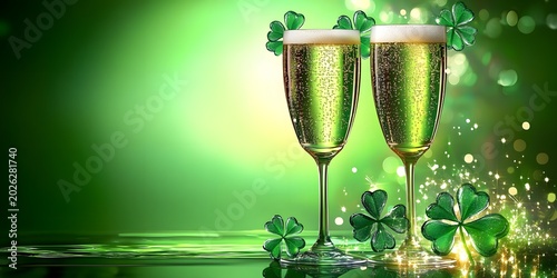 Champagne, shamrocks, St. Patrick's.
