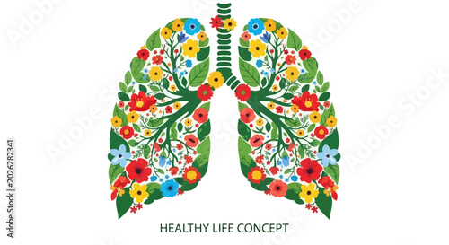 Fotografie Floral Lungs: Healthy Breathing, Organic Life Concept