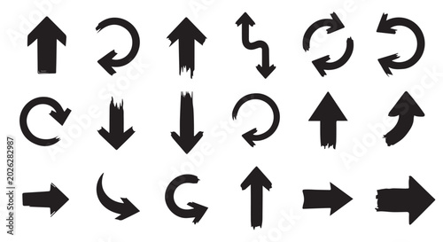 Hand drawn arrow set for paint brush design, grunge texture, business plan, presentation, education, graphic design elements
