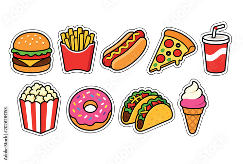 Slika na platnu Colorful Fast Food Icons Set.