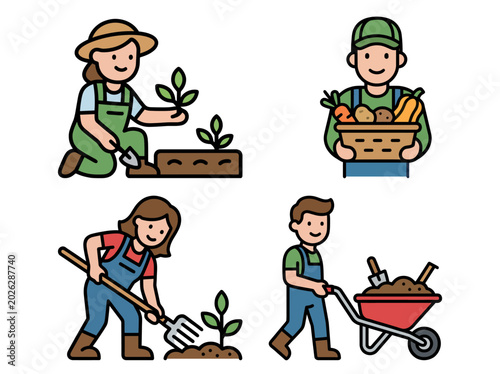 Canvastavla The image portrays farmers actively tending to crops in a lush garden, showcasing the hard work and dedication involved in agriculture and sustainable living for food production
