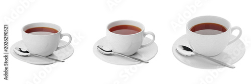 Fotografía Set and collection of white ceramic cup with black tea isolated on white transpa