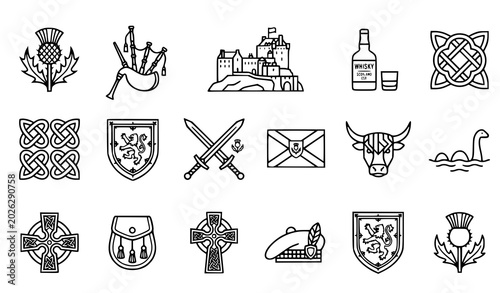 Canvastavla Minimal Scottish culture and heritage icon vector pack isolated on white