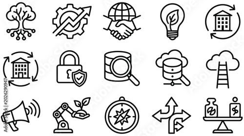 Bild auf Leinwand Business icons set for companies and sustainable development