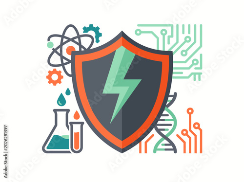 Canvas Print A contemporary shield design integrates elements of science and technology, symbolizing protection in educational or technological realms, emphasizing innovation and safety