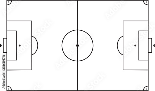 Schilderij op canvas soccer field diagram top view with center circle penalty areas