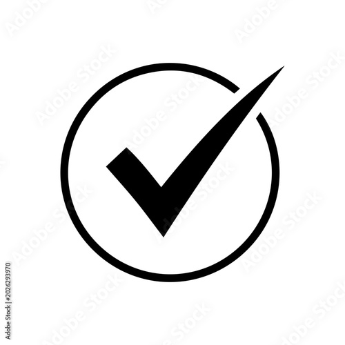 Check mark in circle logo with bold tick and clean outline Vector illustration