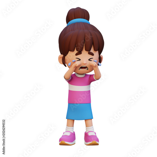 Tableau sur toile 3D Kid Girl crying with tears emotional sadness and upset feeling concept