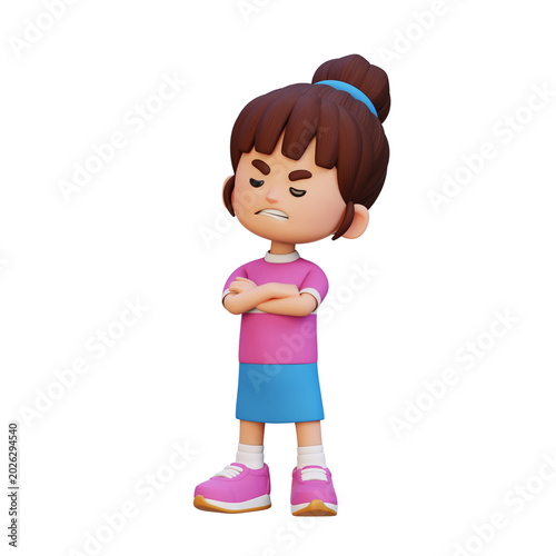 Slika na platnu 3D Kid Girl looking annoyed irritation and discomfort emotion concept