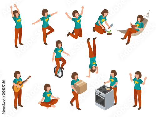 A vibrant and engaging illustration depicting a person engaging in a variety of fun activities, from cooking to playing music, capturing the essence of individuality and hobbies.