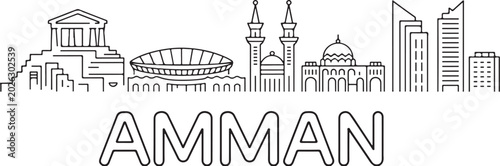 Fotografie Flat Design one line without breaking the Amman city  and Amman City Skyline Lin