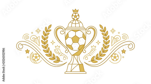 Bilde på lerret Golden soccer trophy cup with laurel wreath and decorative elements