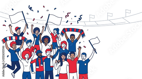 Εκτύπωση καμβά Group of enthusiastic sports fans celebrating a victory at the stadium