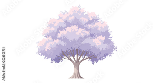 Beautiful Purple Flowering Tree Illustration Isolated on White Background