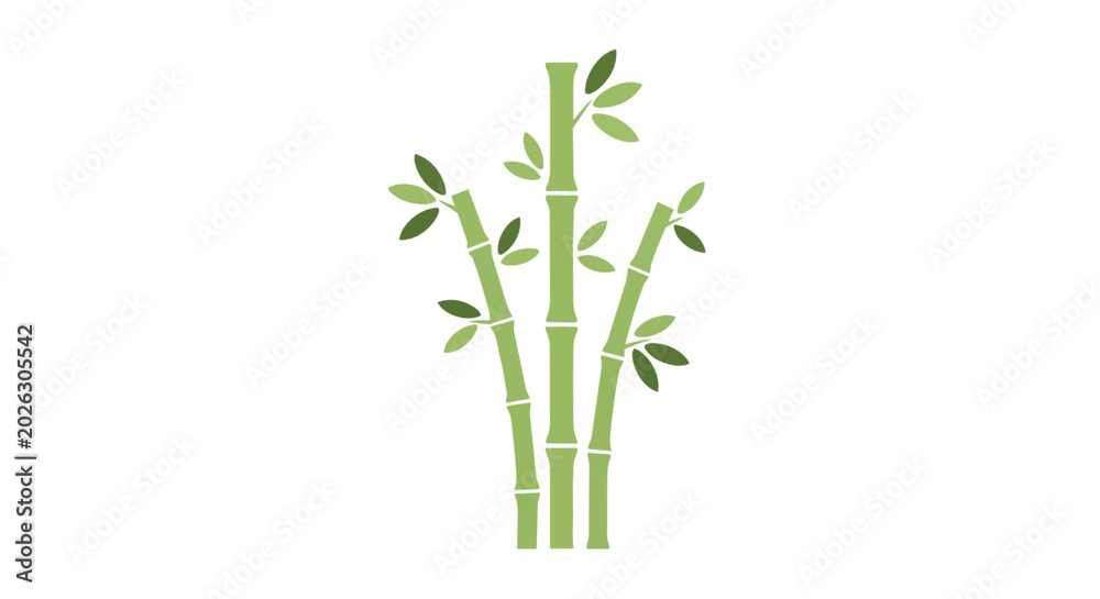 Naklejka premium Minimalist Green Bamboo Stalks with Leaves Illustration on White Background for Zen and Nature Design