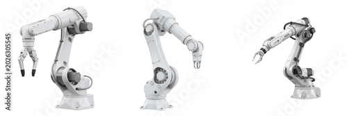 Slika na platnu Set and collection of modern white industrial robotic arm machine isolated on wh