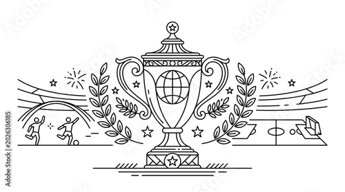 Φωτογραφία Line art illustration of a world championship soccer trophy.