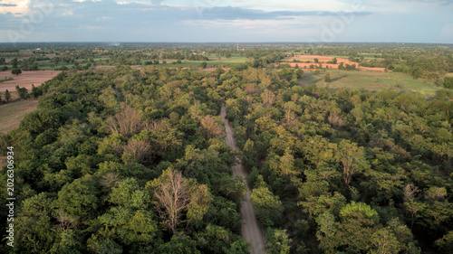 Photography Sunset Aerial View at Chang Tok Tai Reservoir, Thepharak, Korat Thailand