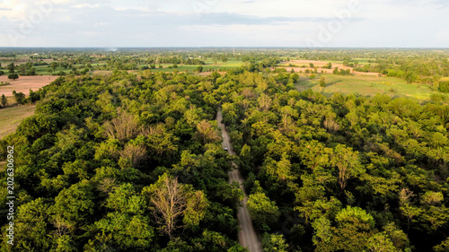 Cuadro en lienzo Sunset Aerial View at Chang Tok Tai Reservoir, Thepharak, Korat Thailand