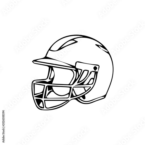 Baseball Batting Helmet with Face Guard Line Art Vector Illustration