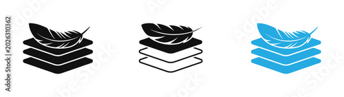 Foto Feather icons on stacked chevrons in black and blue vector illustration