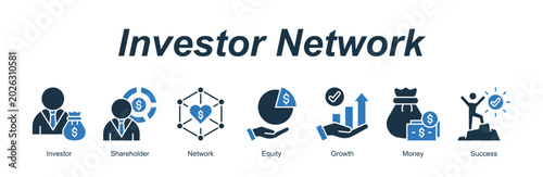 Fotografi Investor Network web banner icon concept for with icon of Investor, Shareholder, Network, Equity, Growth, Money, Success