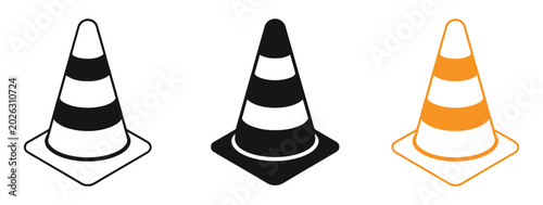 Bild auf Leinwand Traffic cone icons in black and orange on white background for construction or w