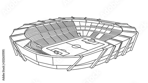 Outline Sketch Illustration of a Large Modern Football Stadium.