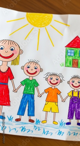 happy family drawing with children playing.