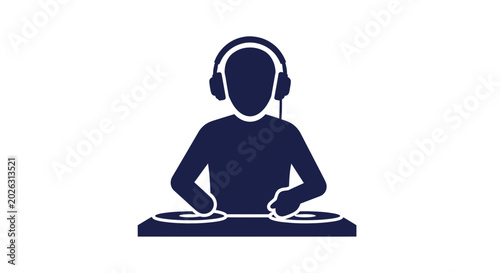 Bild auf Leinwand DJ Icon with Headphones and Turntables, Silhouette of Music Producer