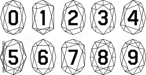 Cuadro en lienzo Geometric crystal style number collection featuring decorative numeric symbols f