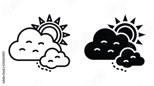 Photos Two cartoon clouds with faces smiling and frowning in sky