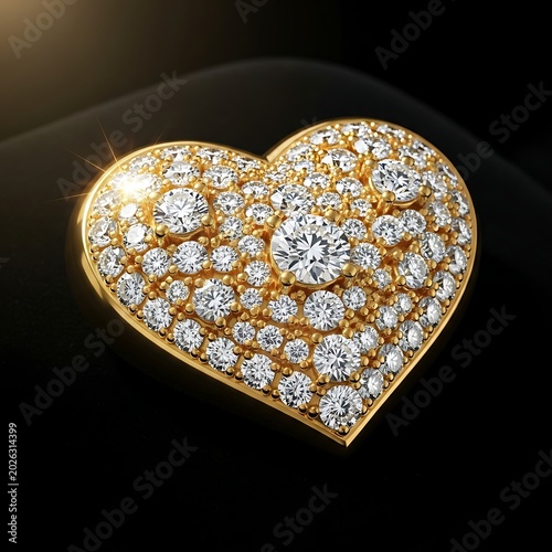 Glistening heart-shaped gold pendant encrusted with diamonds