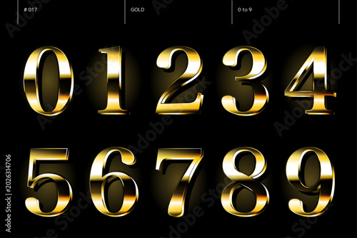 ゴールドの0から9までの数字のセット_017
