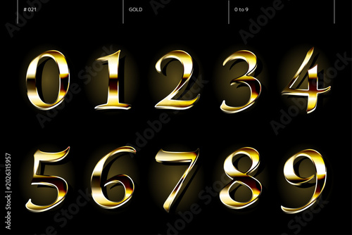 ゴールドの0から9までの数字のセット_021