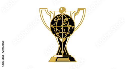Stylized Golden World Cup Trophy with Globe Icon.