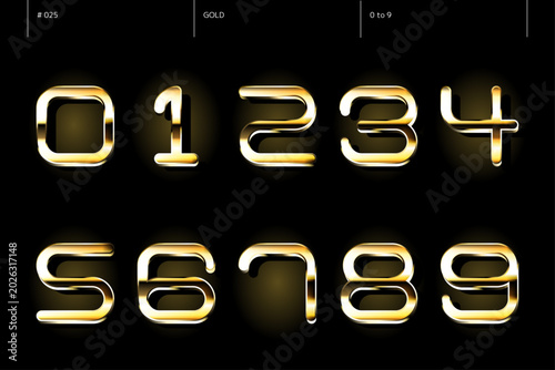 ゴールドの0から9までの数字のセット_025