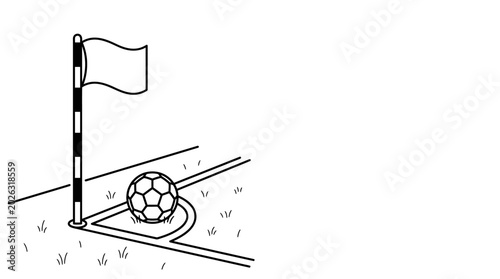 Obraz na plátně A black and white line drawing of a soccer ball at the corner kick position