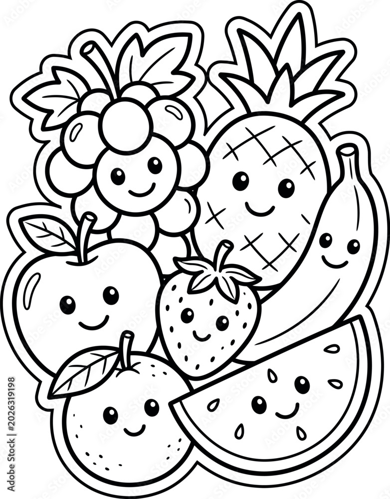 Naklejka premium Hand Drawn Fruit Coloring Book Vector Illustration Line Art Style