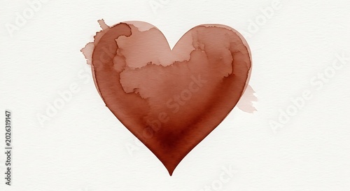 Softly rendered watercolor heart shape with organic, blended brown tones